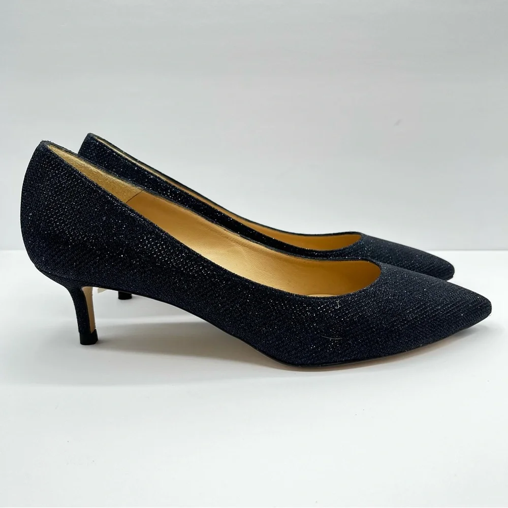 LK Bennett Women’s Sz 10.5 Audrey Kitten Heels Sparkle Navy Blue Wedding Fancy